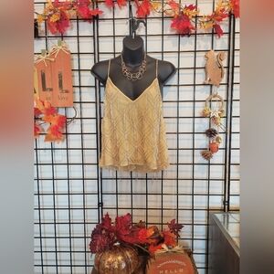 Free People Gatpsy Silk Beaded Gold Camisole Christmas Gift NYE party Top